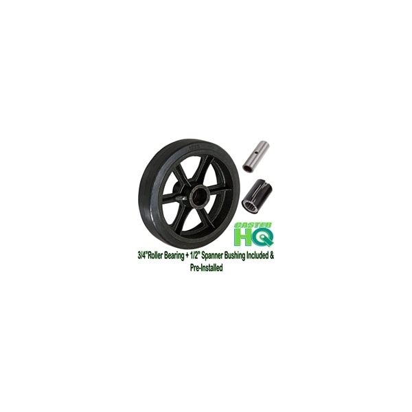 12"x2-1/2" Rubber on Cast Iron Wheel, 1,200 lbs cap.